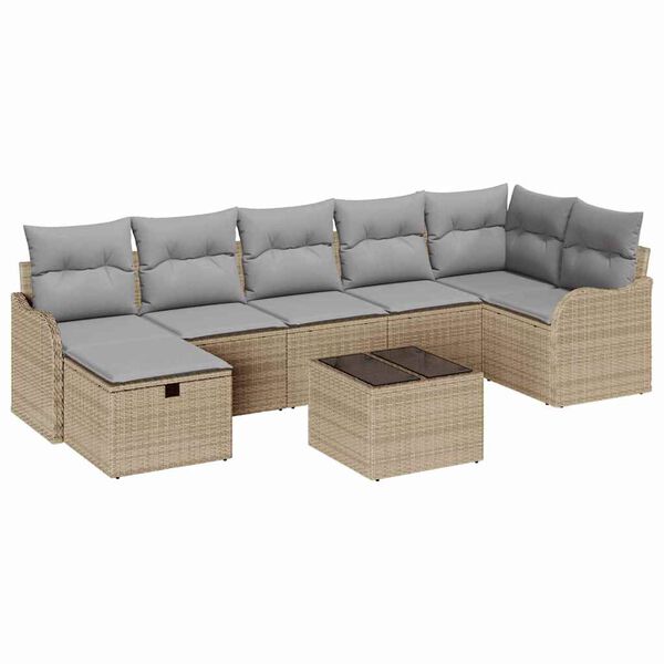 vidaXL Havesofa S&aelig;t med pude med opbevaring 8 pcs Beige Poly rattan