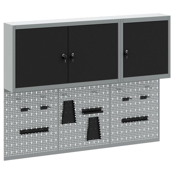 vidaXL V&aelig;rkt&oslash;jsskab og Pegboard S&aelig;t 5 pcs Sort 150 x 20 x 115 cm St&aring;l