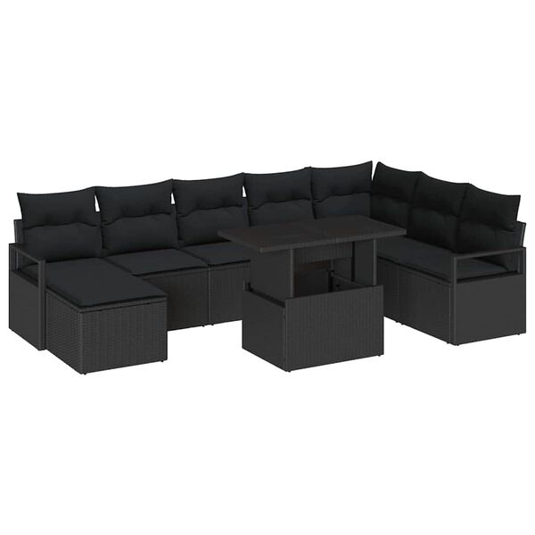 vidaXL Havesofa S&aelig;t 9 pcs Sort Polyrattan og pulverlakeret st&aring;l
