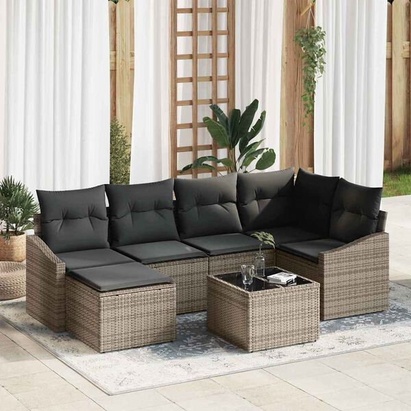 vidaXL Sofa S&aelig;t med pude 7 pcs Gr&aring; polyrattan
