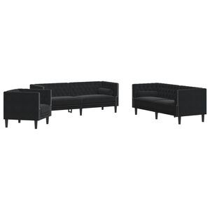 vidaXL 3-personers Chesterfield-sofas&aelig;t med puder fl&oslash;jl sort