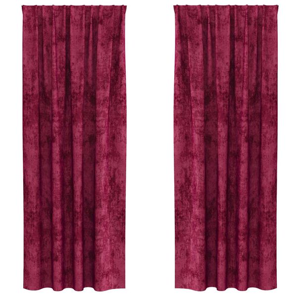 vidaXL Velour Gardiner med gardiner 2 pcs Vinr&oslash;d 245 x 140 cm Fl&oslash;jl