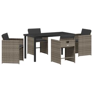 vidaXL Have Spisebordss&aelig;t med pude 5 pcs Gr&aring; polyrattan