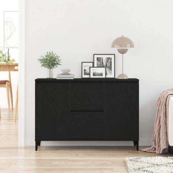 vidaXL Sideboard med skuffe Sort eg 104 x 35 x 70 cm Konstrueret træ
