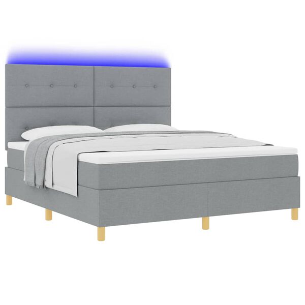 vidaXL LED Box Spring Bed med madras Lysegr&aring; 180 x 200 cm Stof