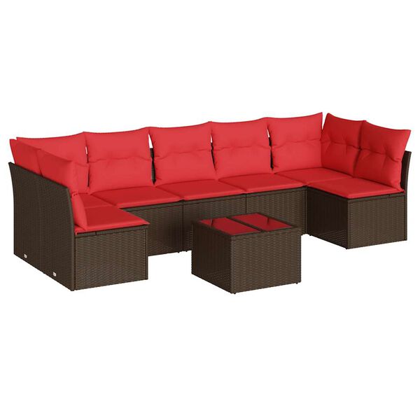 vidaXL sofas&aelig;t til haven 8 dele med hynder polyrattan brun