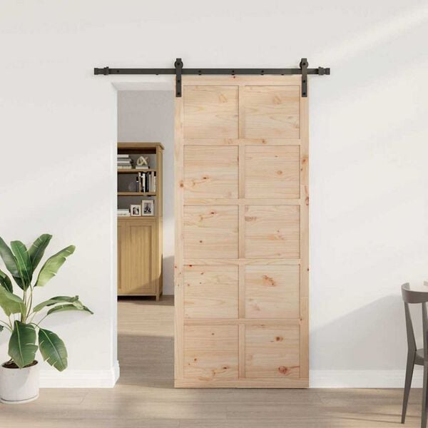 vidaXL Skyded&oslash;r Brun 80 x 208 cm Massiv fyrretr&aelig;