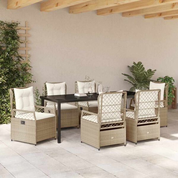 vidaXL Have Spisebordss&aelig;t 7 pcs Beige og cremehvid polyrattan