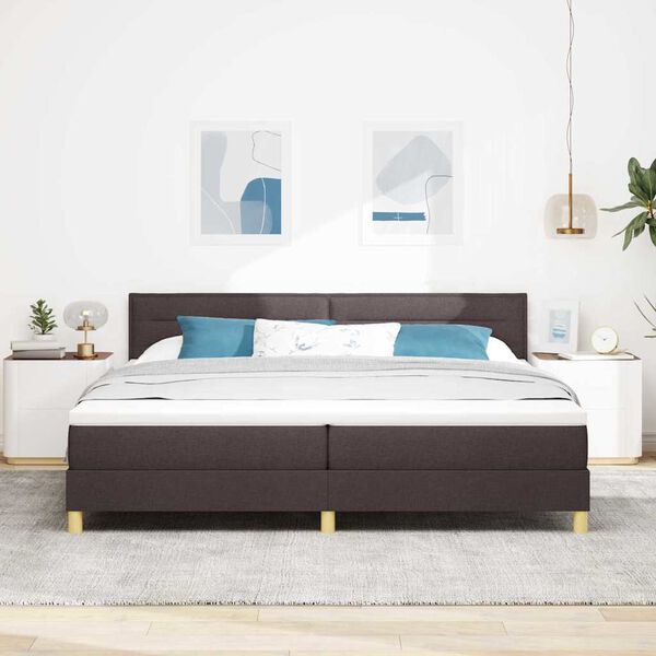 vidaXL LED Box Spring Bed med madras M&oslash;rk Brun 200 x 200 cm Stof