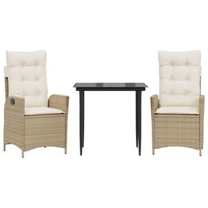 vidaXL spisebordss&aelig;t til haven 3 dele med hynder polyrattan beige