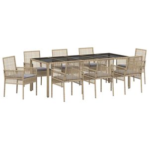 vidaXL Have Spisebordss&aelig;t 9 pcs Beige polyrattan