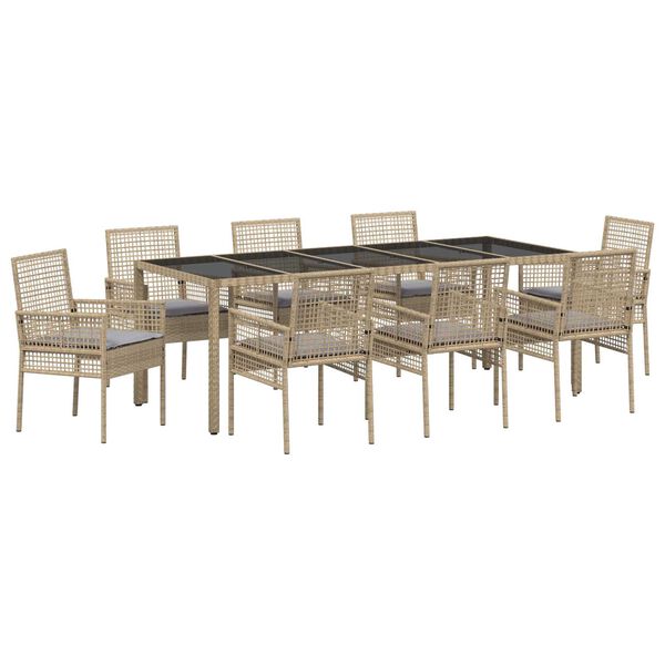 vidaXL Have Spisebordss&aelig;t 9 pcs Beige polyrattan