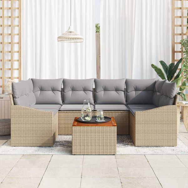 vidaXL Havesofa S&aelig;t med pude 7 pcs Beige polyrattan