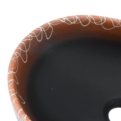 vidaXL håndvask til bordplade 47x33x13 cm oval keramik sort og orange