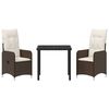 vidaXL Have Spisebordssæt med pude 3 pcs Brun Poly rattan