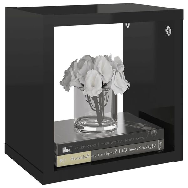 vidaXL væghylder 4 stk. 22x15x22 cm kubeformet sort højglans