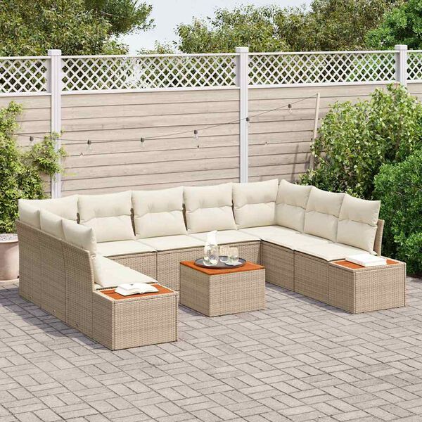 vidaXL Havesofa Sæt med pude 10 pcs Beige Poly rattan