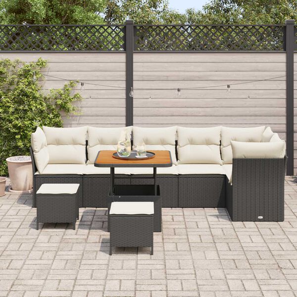 vidaXL Havesofa Sæt 9 pcs Sort polyrattan