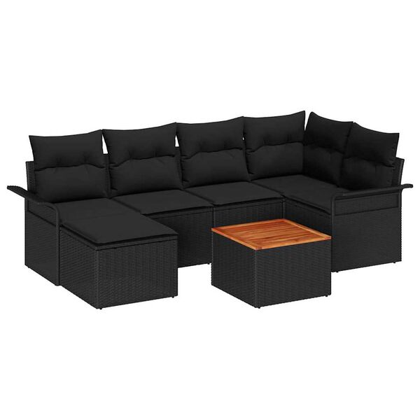 vidaXL Havesofa S&aelig;t med opbevaring 7 pcs Sort polyrattan
