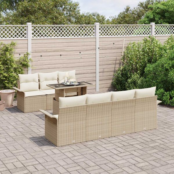 vidaXL Havesofa Sæt med pude med opbevaring 8 pcs Beige Poly Rattan