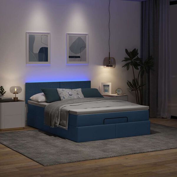 vidaXL ottoman seng med madras & LEDs 140x190 cm stof Bl&aring;