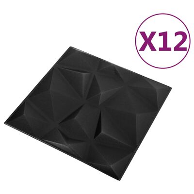 vidaXL 3D-vægpaneler 12 stk. 50x50 cm 3 m² diamantsort