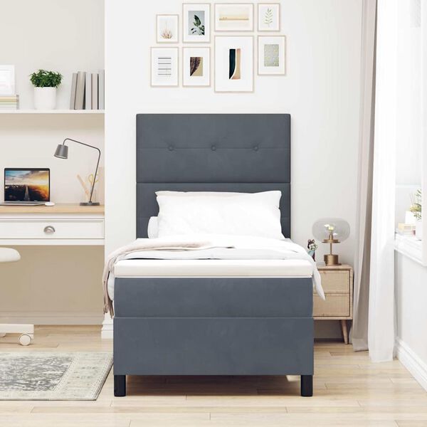 vidaXL Box spring seng med madras M&oslash;rkegr&aring; 90 x 190 cm Stof
