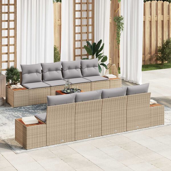 vidaXL Havesofa S&aelig;t med pude med opbevaring 9 pcs Beige Poly rattan