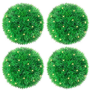 vidaXL Kunstige buksbomkugler med LED-lys 4 stk Gr&oslash;n 12 cm