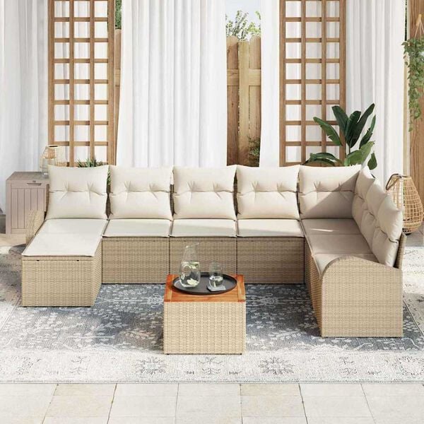 vidaXL Havesofa S&aelig;t med opbevaring 9 pcs Beige og creme polyrattan