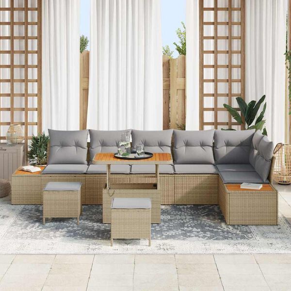 vidaXL Havesofa S&aelig;t 9 pcs Beige polyrattan