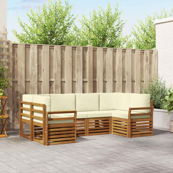 vidaXL Sofas&aelig;t med pude 6 pcs Naturlig og Fl&oslash;de Massivt Akacietr&aelig;