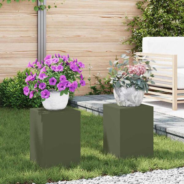 vidaXL Planteholder 2 pcs Olivengr&oslash;n 24 x 24 x 35 cm St&aring;l