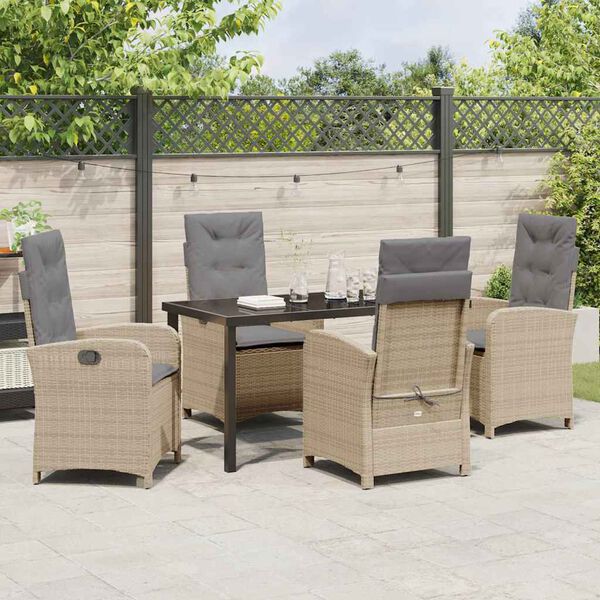 vidaXL Have Spisebordss&aelig;t med pude 5 pcs Beige polyrattan