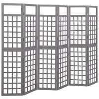 vidaXL 6-panels rumdeler/espalier 242,5x180 cm massivt grantræ grå