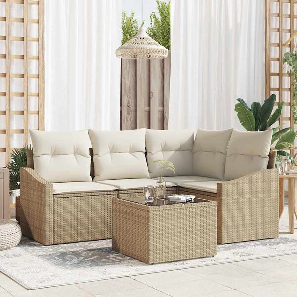 vidaXL Sofa S&aelig;t med pude 5 pcs Beige og creme polyrattan