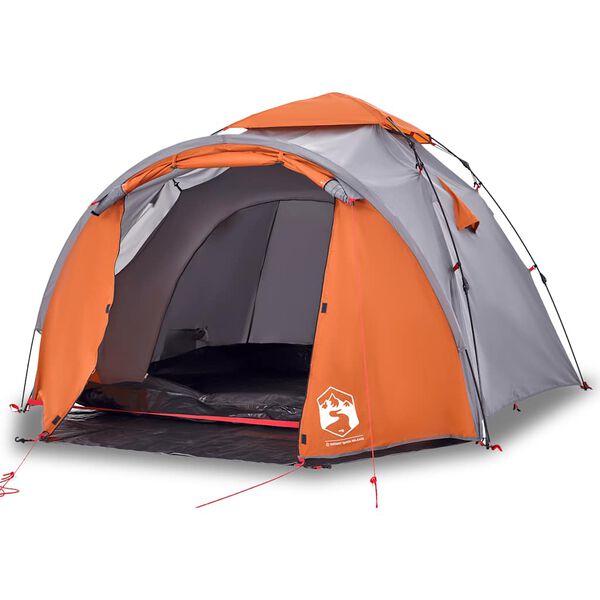 vidaXL 3-personers campingtelt kuppel quick-release grå og orange
