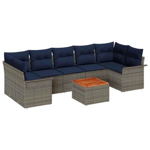 vidaXL Havesofa S&aelig;t med opbevaring 8 pcs Gr&aring; og Marinebl&aring; polyrattan