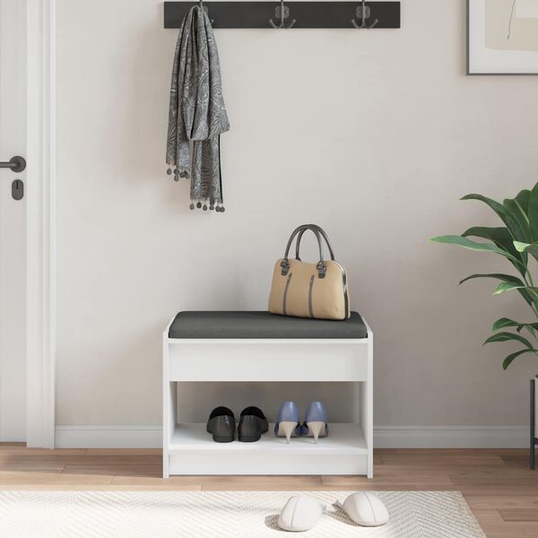 vidaXL Hallb&aelig;nk med pude Hvid 63 x 38 x 45 cm Kunstigt tr&aelig; og stof