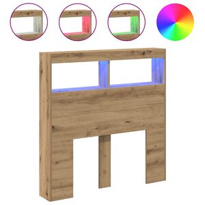 vidaXL sengegavl med opbevaring og LED-lys 100x17x102 cm kunsteg