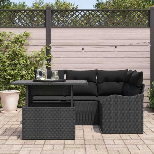 vidaXL Havesofa Sæt med pude med pude 5 pcs Sort Poly Rattan