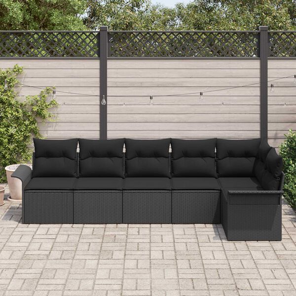 vidaXL Havesofa S&aelig;t med pude 6 pcs Sort polyrattan