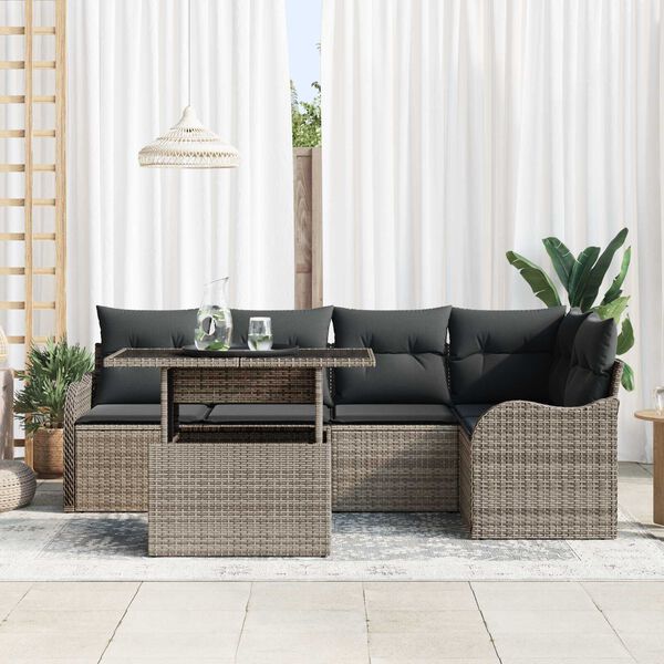 vidaXL Havesofa Sæt med pude med pude 6 pcs Grå Poly Rattan