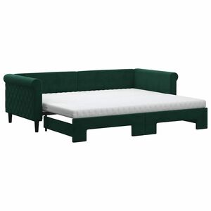 vidaXL daybed med udtr&aelig;k og madras 90x200 cm velour m&oslash;rkegr&oslash;n