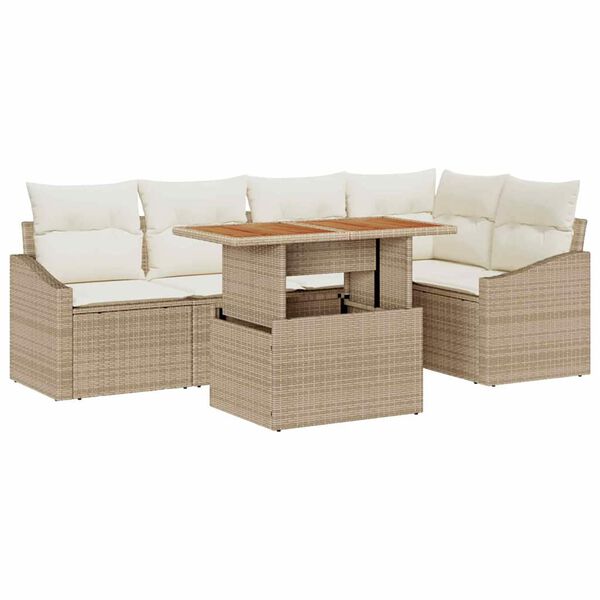 vidaXL Havesofa S&aelig;t med opbevaring 6 pcs Beige Poly rattan