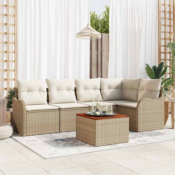 vidaXL Havesofa S&aelig;t med pude 6 pcs Beige polyrattan