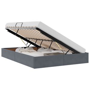 vidaXL Opbevaringsseng med opbevaring M&oslash;rkegr&aring; 135 x 190 cm Fl&oslash;jl
