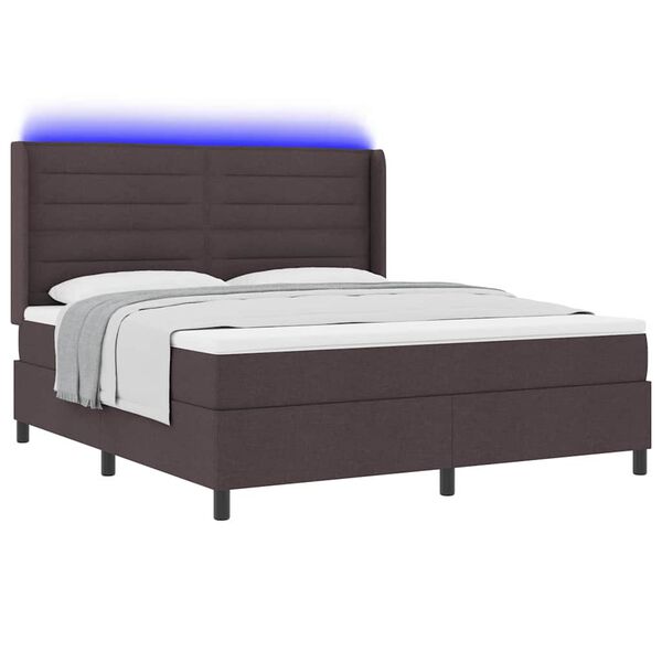 vidaXL LED Box Spring Bed med madras M&oslash;rk Brun 180 x 200 cm Stof
