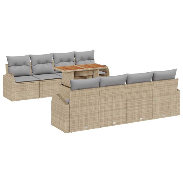 vidaXL Havesofa S&aelig;t med opbevaring 9 pcs Beige Poly rattan