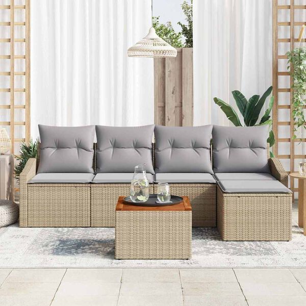 vidaXL Havesofa Sæt med pude 6 pcs Beige Poly rattan